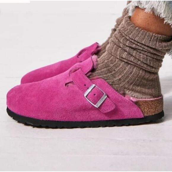 Birkenstock Shoes - BIRKENSTOCK Boston Shearling Suede Fuchsia Tulip Pink Sz 40/US 9 $179